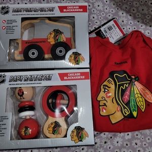 Chicago Blackhawks baby wood toys and bodysuits